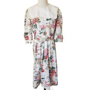 Vintage Floral Belted Dress Spring Garden Tea Party Cottagecore Sz 10
